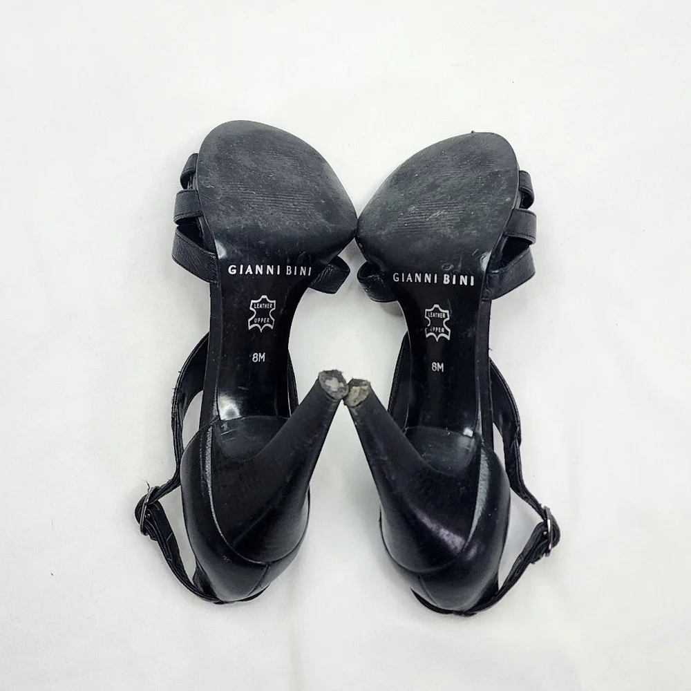 Gianni Bini Black Leather Strappy Heels